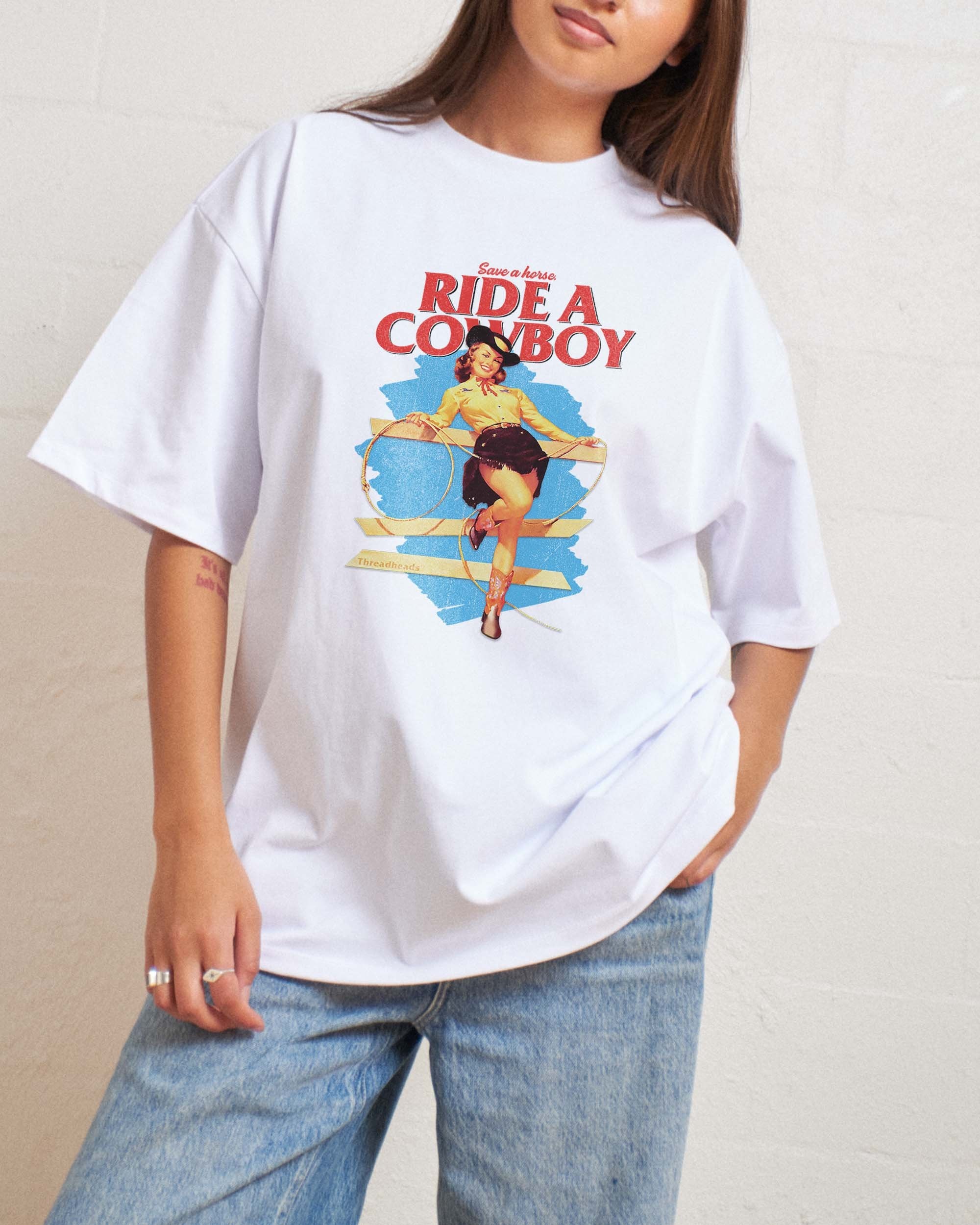 Save a Horse Ride a Cowboy Oversized Graphic Tee Unisex 100% Cotton