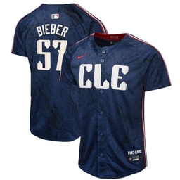 Youth Baseball team Shane Bieber 2024 City Connect Limited Navy Jersey