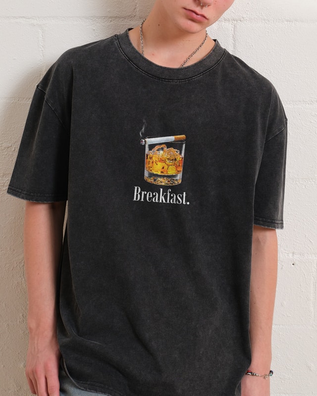 Breakfast Oversized Graphic Tee - Unisex 90s Boxy Fit 100% Combed Cotton