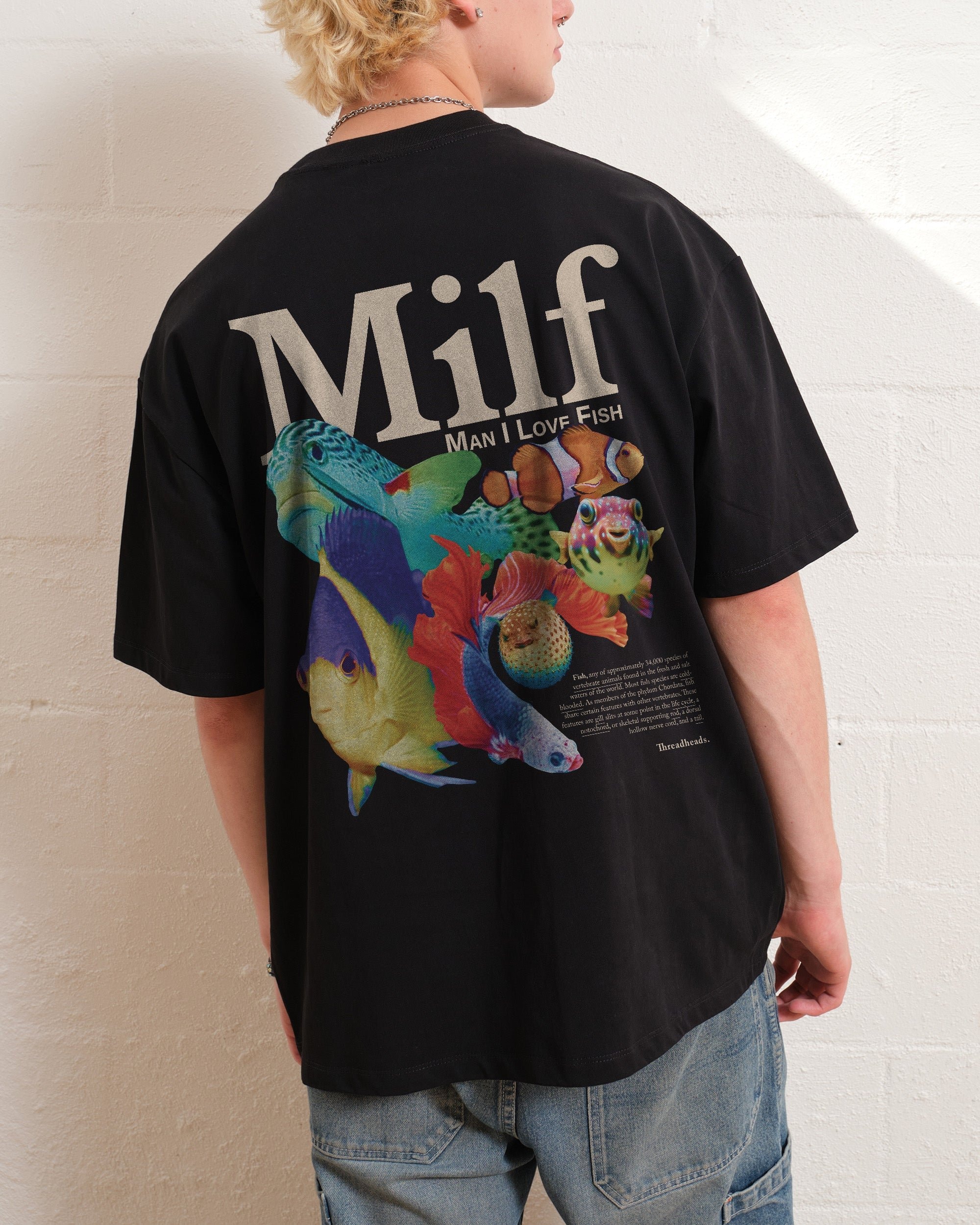 Man I Love Fish Front and Back Oversized Graphic T-Shirt - Unisex 90s Boxy Fit
