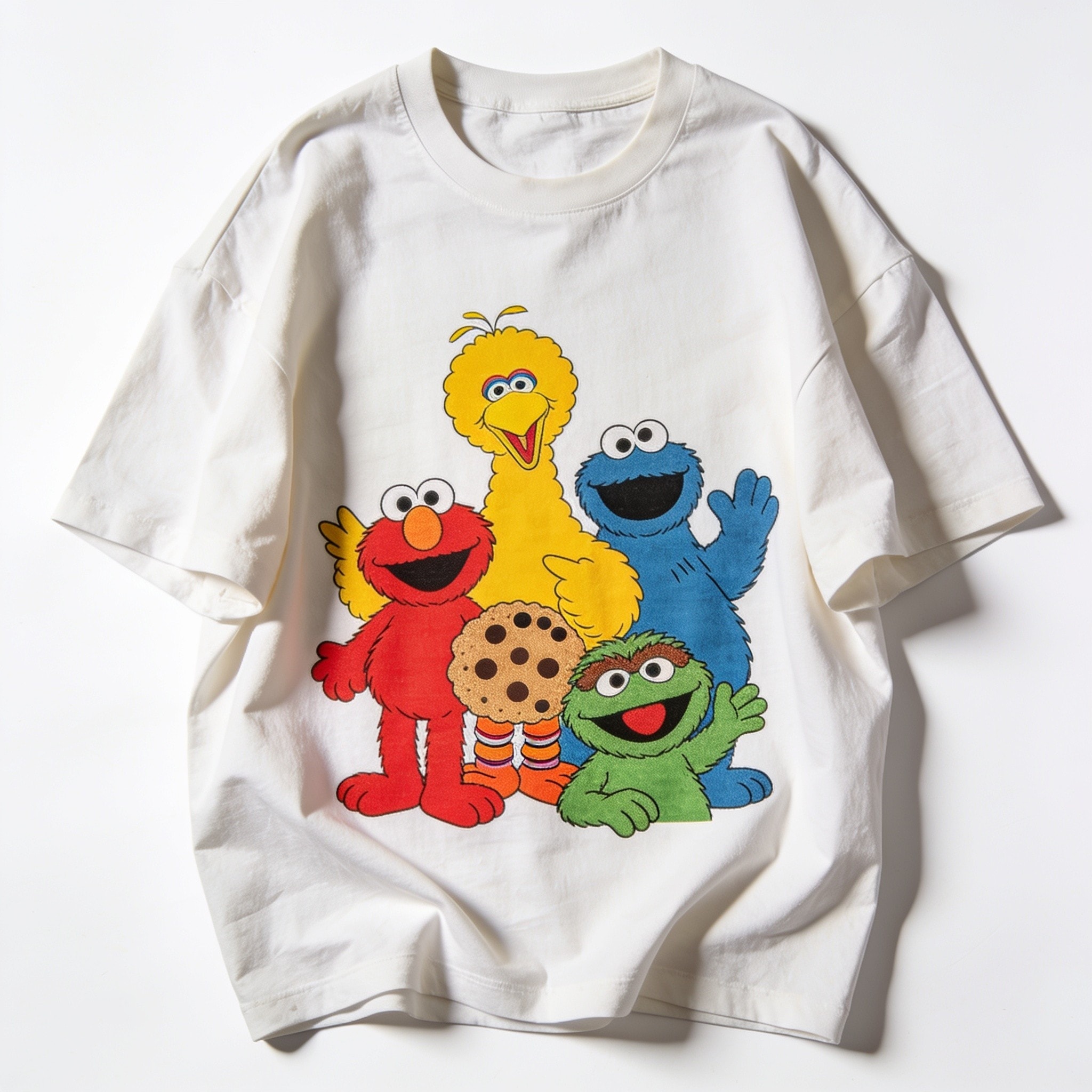 Sesame Street The Gang's All Here Oversized Graphic T-Shirt - Unisex 90s Boxy Fit