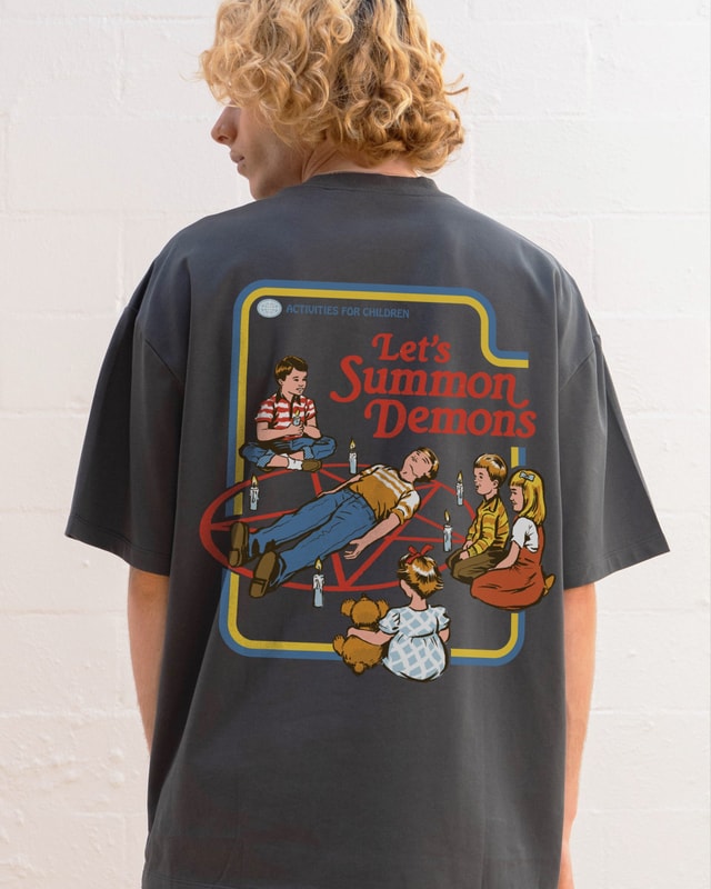Let's Summon Demons Front and Back Oversized Graphic Tee - Steven Rhodes Unisex Cotton T-Shirt