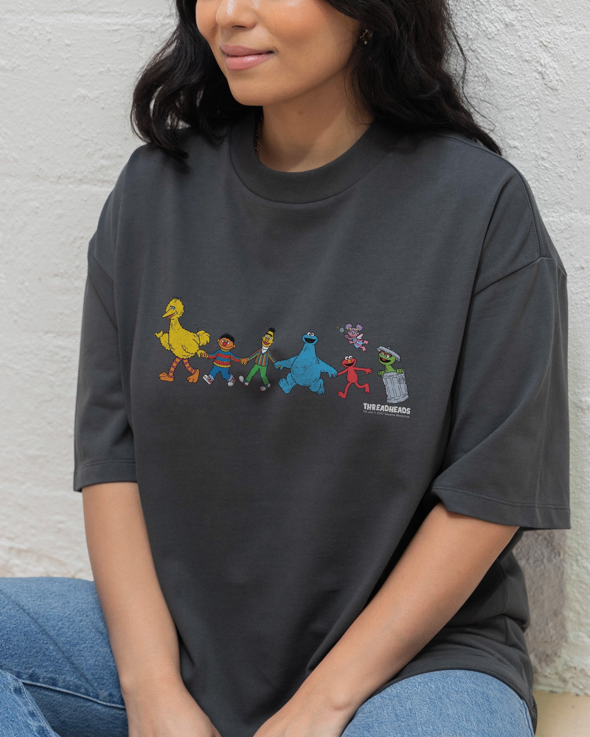 Walk With Me Oversized Sesame Street Graphic Tee - Unisex 90s Boxy Fit Cotton T-Shirt