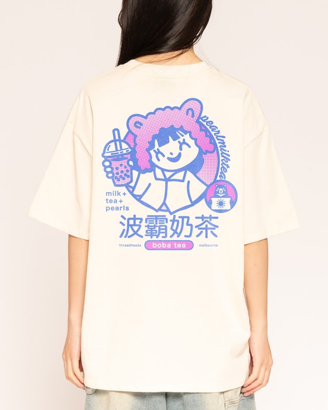 Boba Tea Oversized Graphic Tee - Threadheads 90s Boxy Fit Unisex 100% Combed Cotton