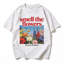 Smell The Flowers Oversized Graphic Tee - Steven Rhodes 90s Boxy Fit Unisex Cotton T-Shirt