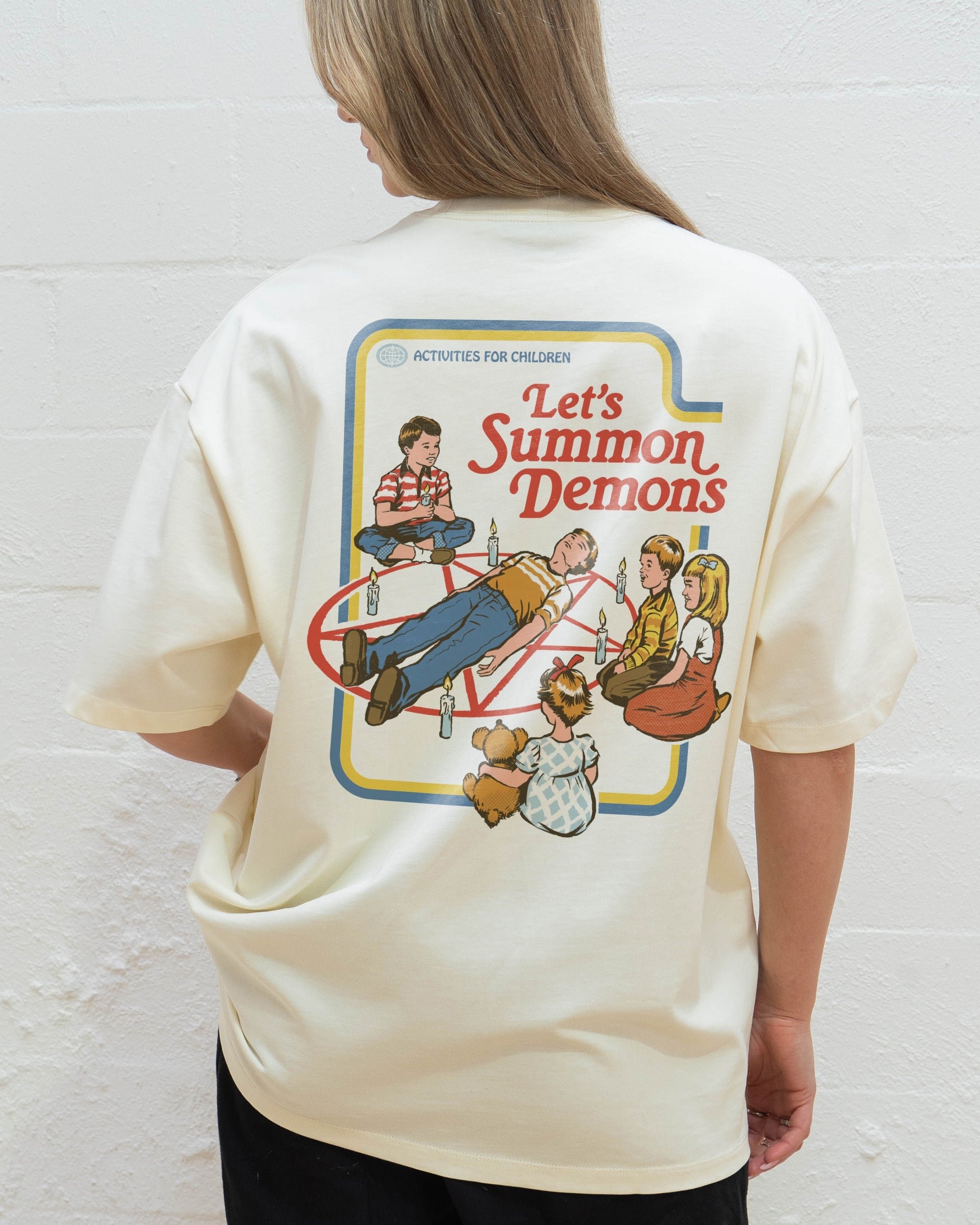 Let's Summon Demons Front and Back Oversized Graphic Tee - Steven Rhodes Unisex Cotton T-Shirt