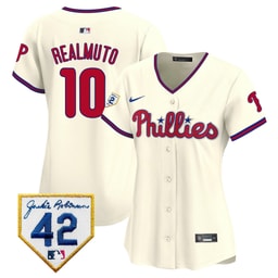 J.T. Realmuto 10 Baseball team 2024 Jackie Robinson Patch Women's Jersey - Cream