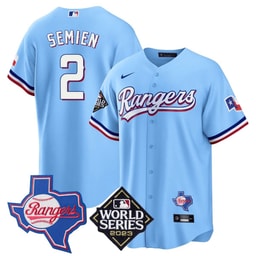 Marcus Semien 2 Baseball team 2023 World Series & Texas State Patch Men's Jersey - Blue