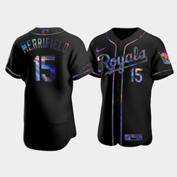 Men's Baseball team Whit Merrifield 15 Black Golden Edition Holographic Jersey