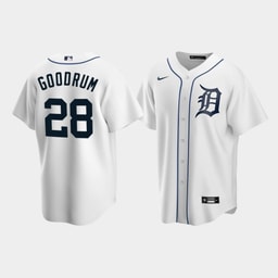 Men's Baseball team 28 Niko Goodrum White Home Jersey