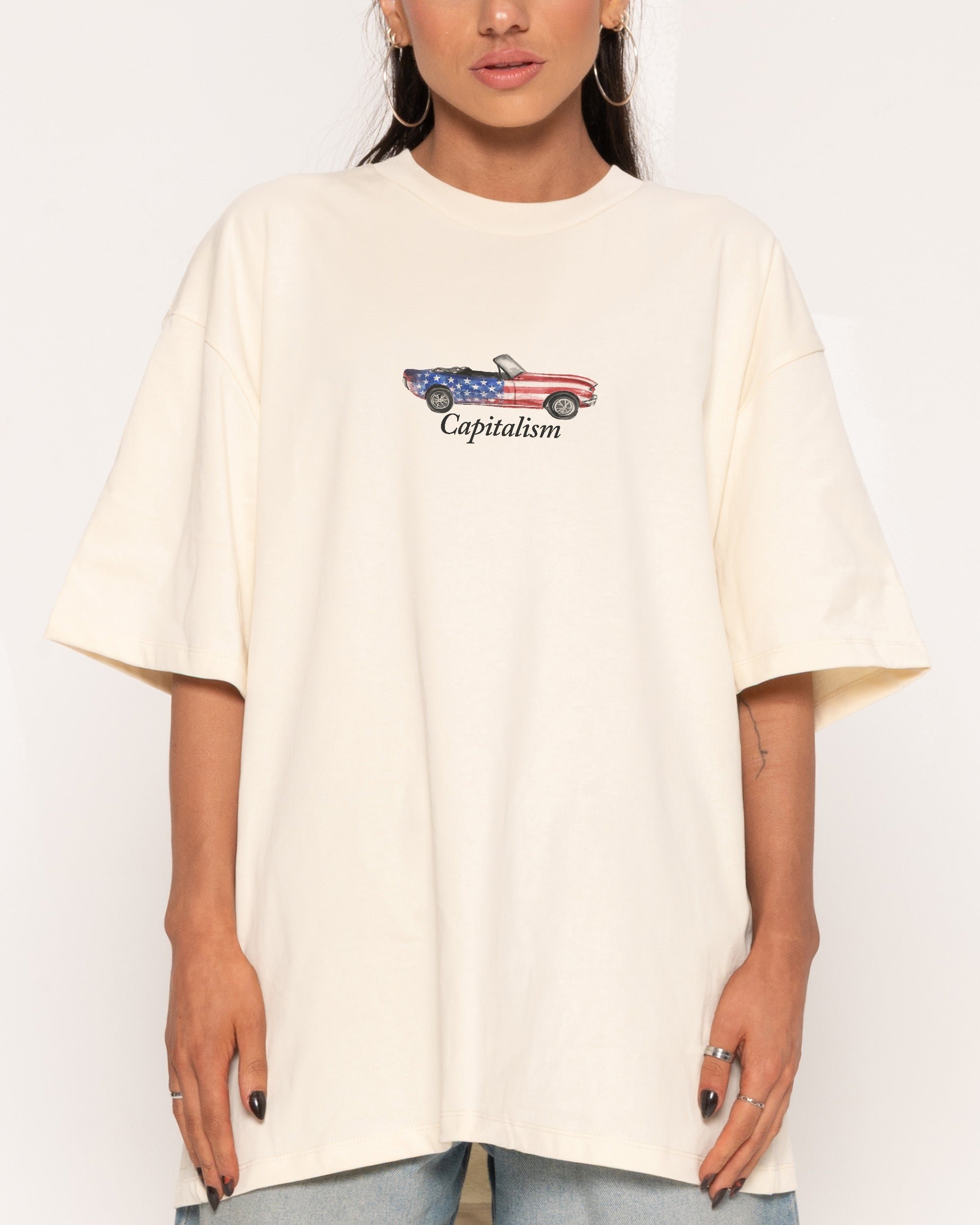 Capitalism Oversized Graphic Tee - Unisex 90s Boxy Fit 100% Combed Cotton
