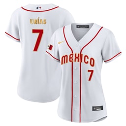 Julio Ur?as 7 Mexico 2023 Baseball Jersey - White Gold Trim