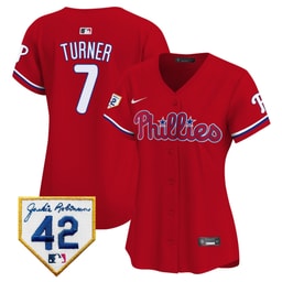 Trea Turner 7 Baseball team 2024 Jackie Robinson Patch Women's Jersey - Red
