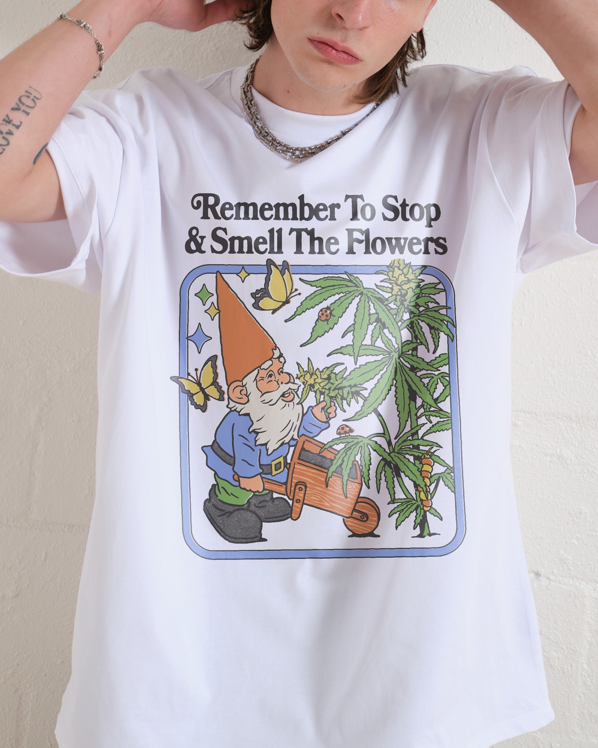 Smell The Flowers Oversized Graphic Tee - Steven Rhodes 90s Boxy Fit Unisex Cotton T-Shirt