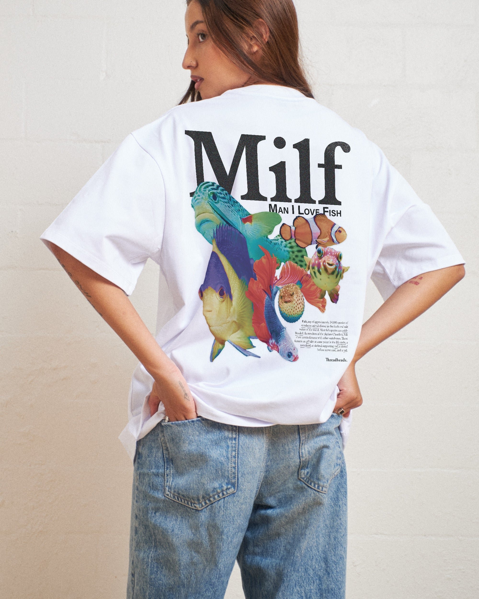 Man I Love Fish Front and Back Oversized Graphic T-Shirt - Unisex 90s Boxy Fit
