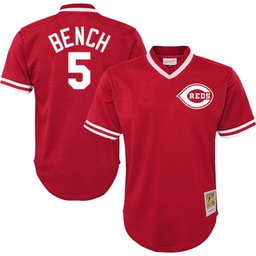 Youth Baseball team Johnny Bench Apparel brand Red Cooperstown Collection Mesh Batting Practice Jersey