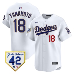 Yoshinobu Yamamoto 18 Baseball team 2024 Jackie Robinson Patch Men's Jersey - White