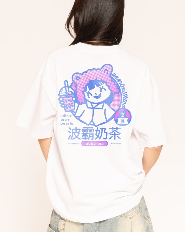 Boba Tea Oversized Graphic Tee - Threadheads 90s Boxy Fit Unisex 100% Combed Cotton
