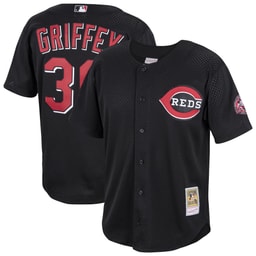Men's Baseball team Ken Griffey Jr. Apparel brand Black Cooperstown Collection Mesh Batting Practice Button-Up Jersey