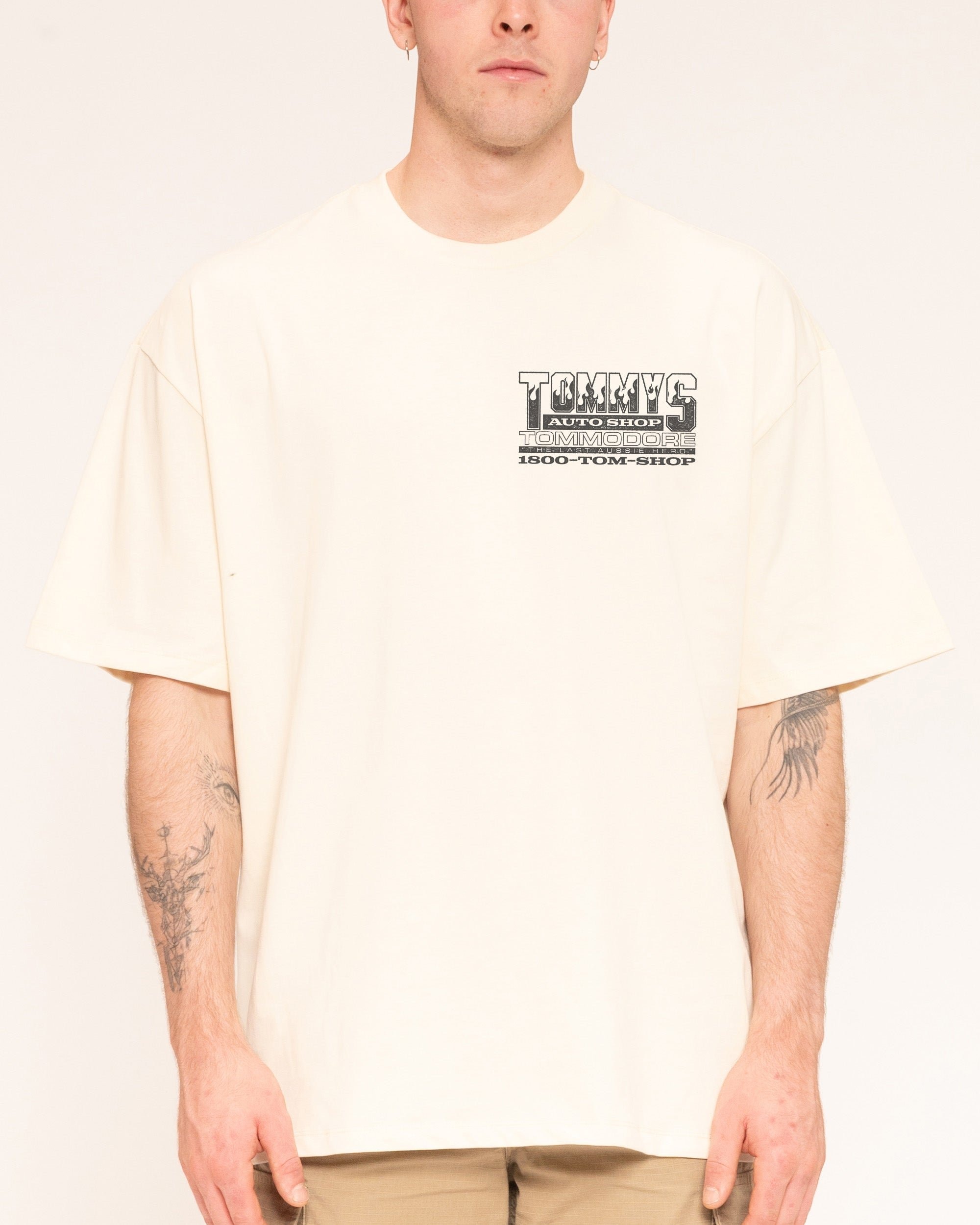 Tommy's Auto Shop Oversized Graphic Tee - Unisex 90s Boxy Fit 100% Combed Cotton