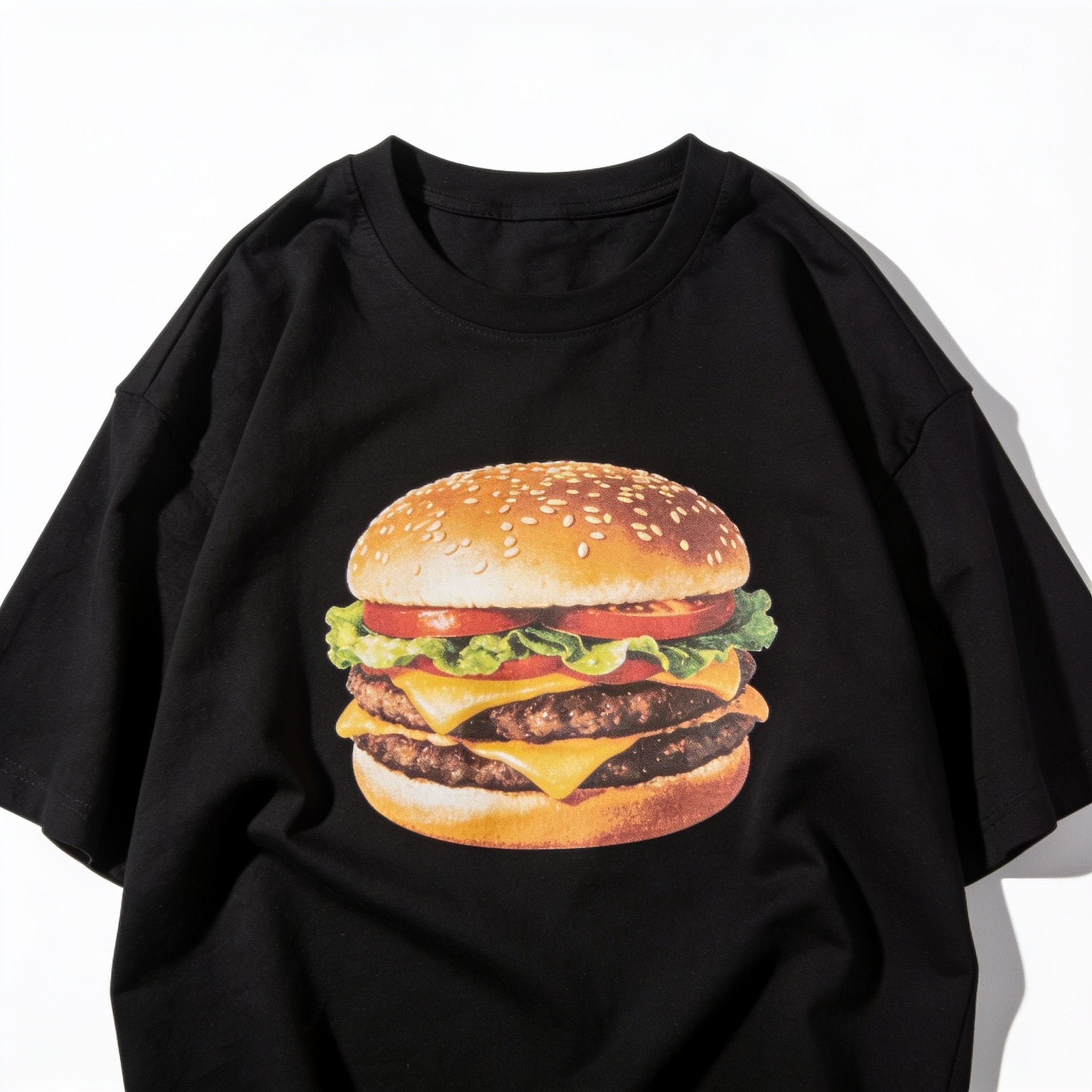 First Burger Oversized Graphic Tee - Unisex 90s Boxy Fit 100% Combed Cotton