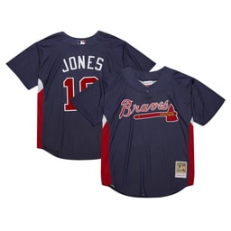 Men's Baseball team Chipper Jones Apparel brand Navy Cooperstown Collection 2007 Batting Practice Jersey