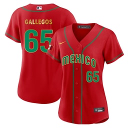 Gallegos 65 Mexico 2023 Baseball Jersey - Red and Gold Trim