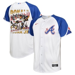 Ronald Acu?a Jr. 13 Baseball team Signed Posture 2023 City Connect Player YOUTH Jersey - White Blue