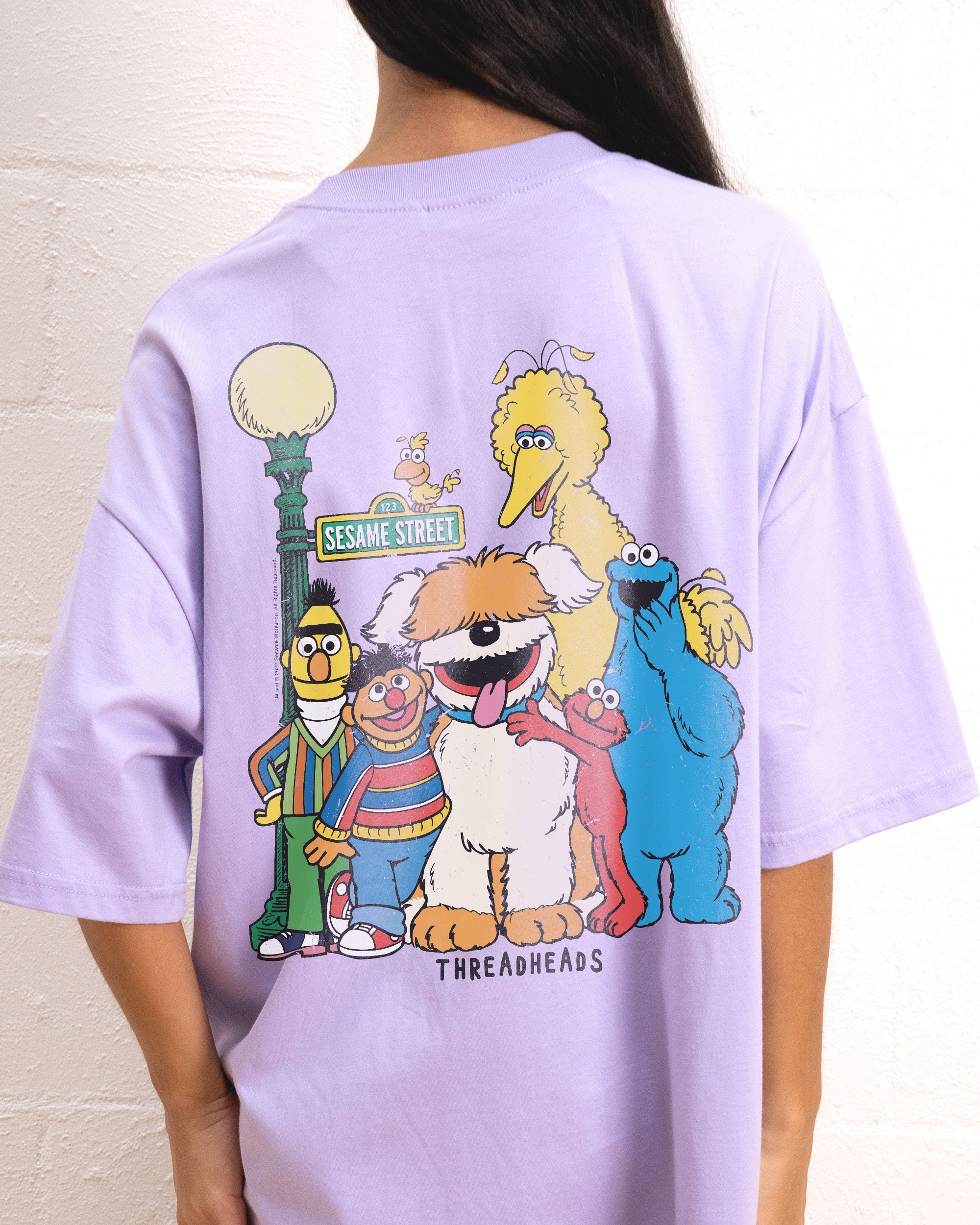 Sesame Street The Gang's All Here Oversized Graphic T-Shirt - Unisex 90s Boxy Fit