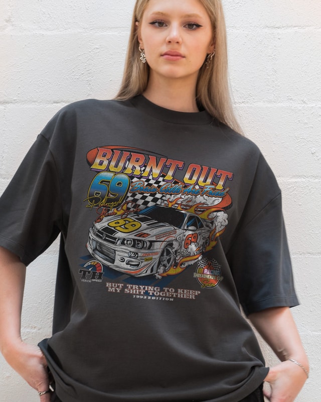 Burnt Out Oversized Tee Unisex 90s Graphic T-Shirt 100% Combed Cotton Heavyweight