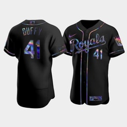 Men's Baseball team Danny Duffy 41 Black Golden Edition Holographic Jersey