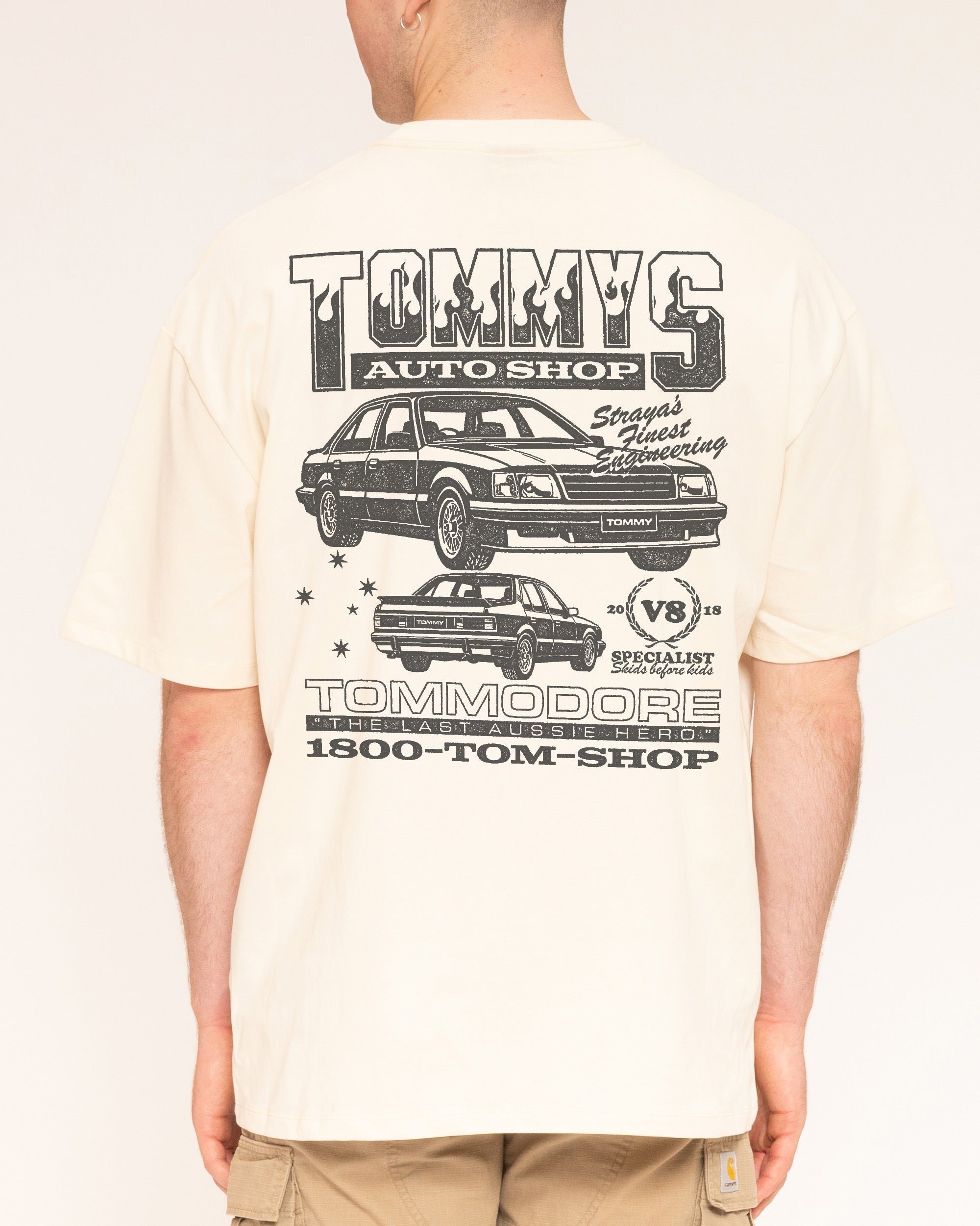 Tommy's Auto Shop Oversized Graphic Tee - Unisex 90s Boxy Fit 100% Combed Cotton