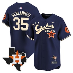 Justin Verlander 35 Baseball team Cactus Jack Houston Patch Navy Limited Men's Jersey