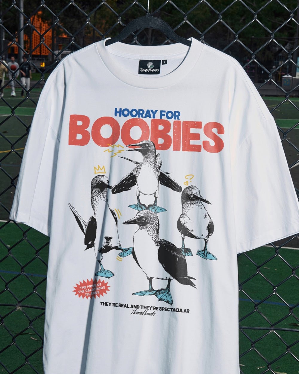 Hooray for Boobies Oversized Graphic Tee - Unisex 90s Boxy Fit 100% Combed Cotton