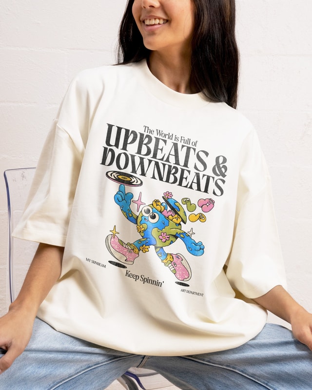 Upbeats & Downbeats Oversized Graphic Tee - Unisex 90s Boxy Fit 100% Combed Cotton