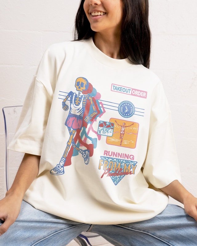 Running From My Problems Oversized Graphic Tee - Unisex 90s Boxy Fit 100% Combed Cotton