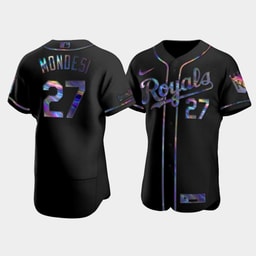 Men's Baseball team Adalberto Mondesi 27 Black Golden Edition Holographic Jersey