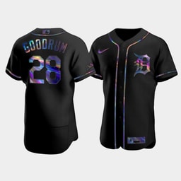 Men's Baseball team Niko Goodrum 28 Black Golden Edition Holographic Jersey