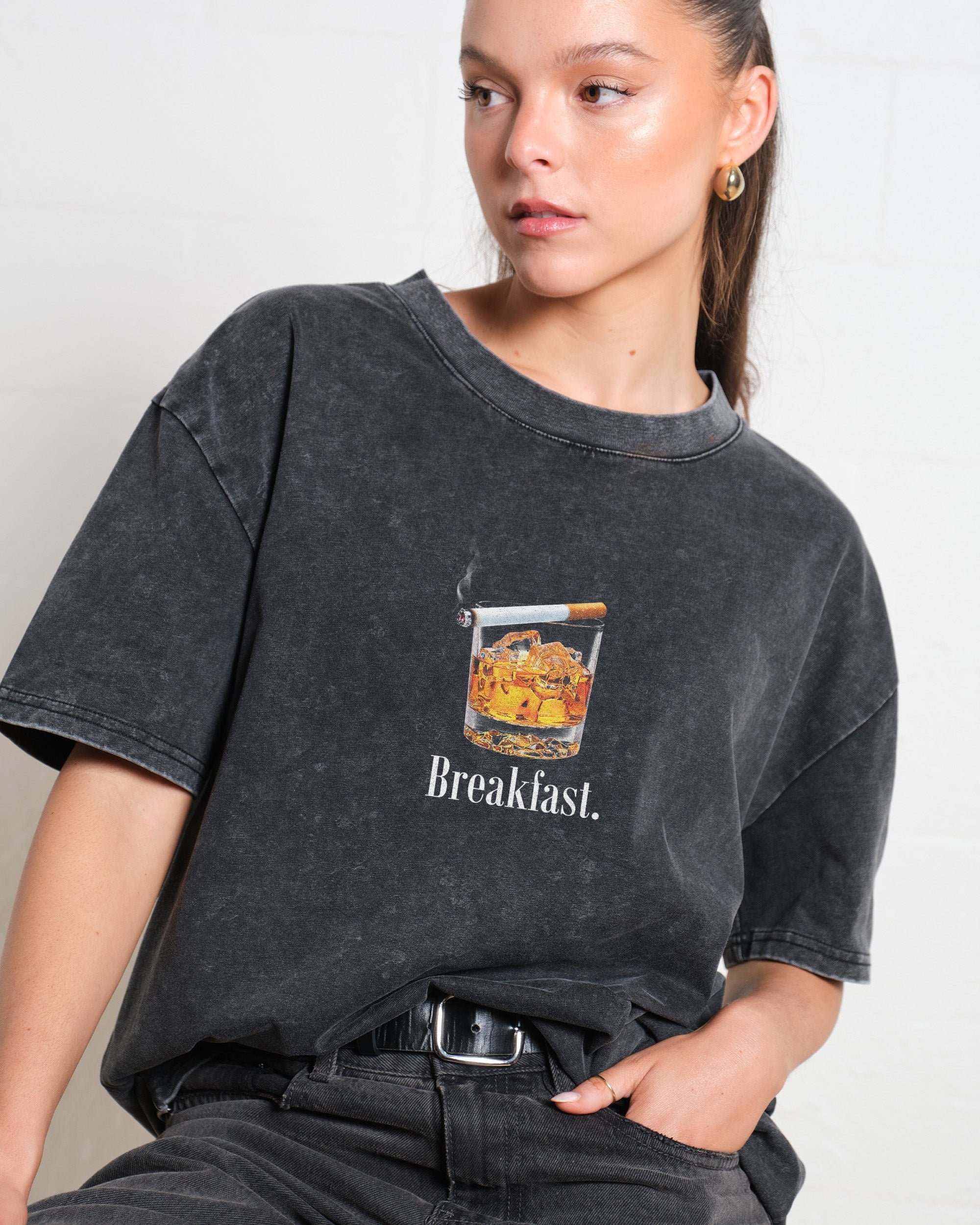 Breakfast Oversized Graphic Tee - Unisex 90s Boxy Fit 100% Combed Cotton