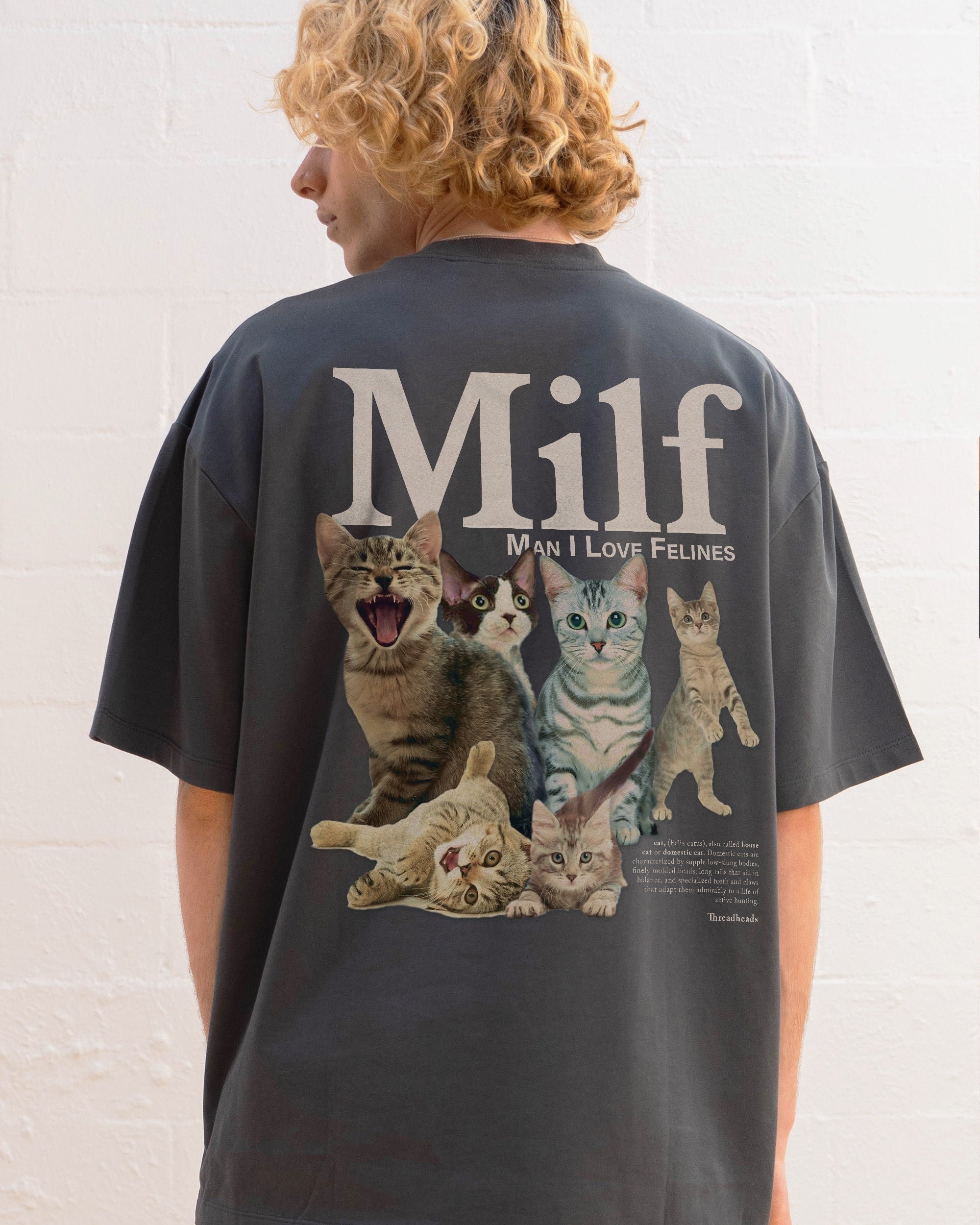 Man I Love Felines Front and Back Oversized Graphic T-Shirt - Unisex 90s Boxy Fit