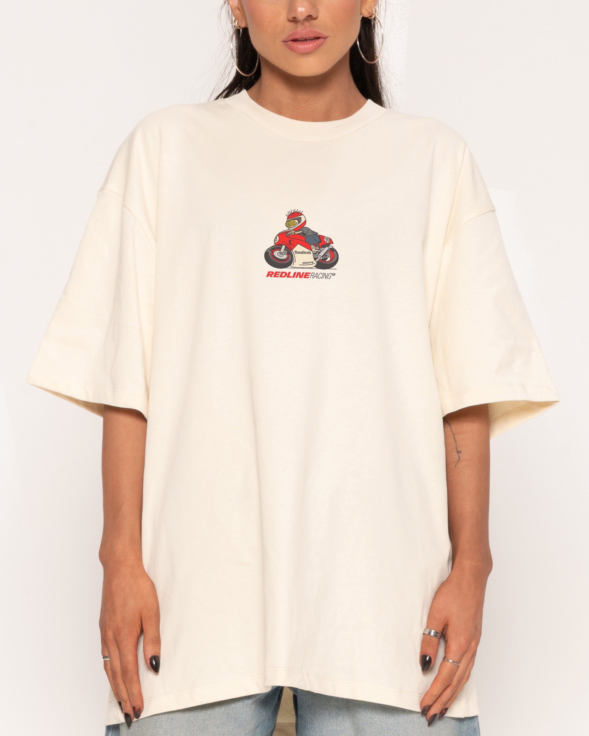Redline Racing Oversized Graphic Tee - Threadheads 90s Boxy Fit 100% Combed Cotton