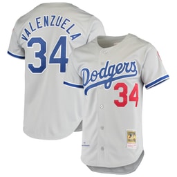 Men's Baseball team Fernando Valenzuela Apparel brand Gray Road 1981 Cooperstown Collection Jersey