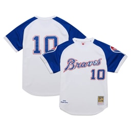 Men's Baseball team Chipper Jones Apparel brand 2004 Cooperstown Collection White Throwback Jersey