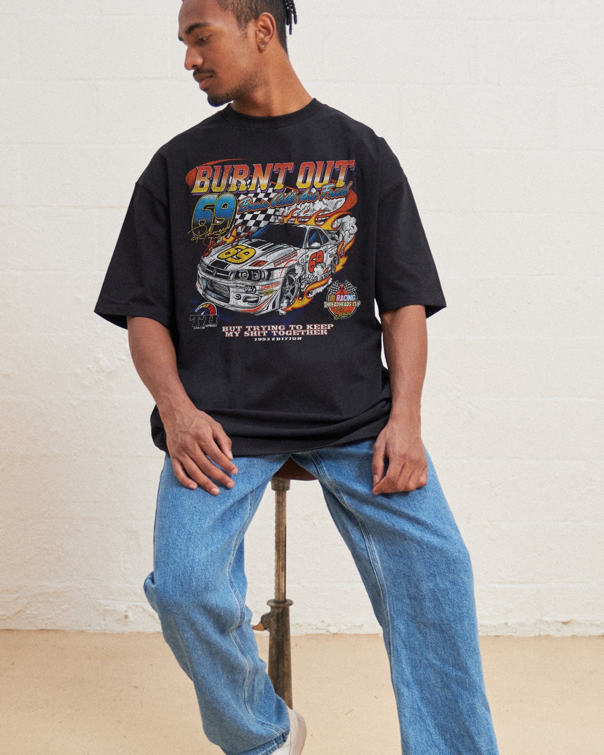 Burnt Out Oversized Tee Unisex 90s Graphic T-Shirt 100% Combed Cotton Heavyweight