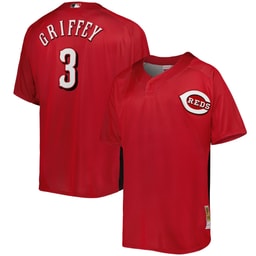 Men's Baseball team Ken Griffey Jr. Apparel brand Red Cooperstown Collection Mesh Batting Practice Button-Up Jersey
