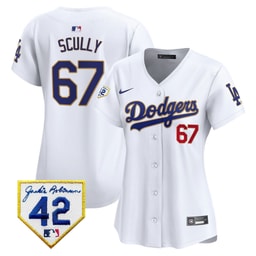 Vin Scully 67 Baseball team 2024 Jackie Robinson Patch Women's Jersey - White