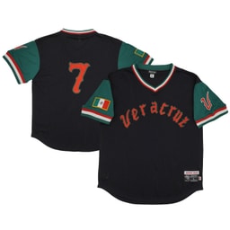 Men's Azules de Veracruz #7 Rings & Crwns Black/Green Mesh V-Neck Jersey