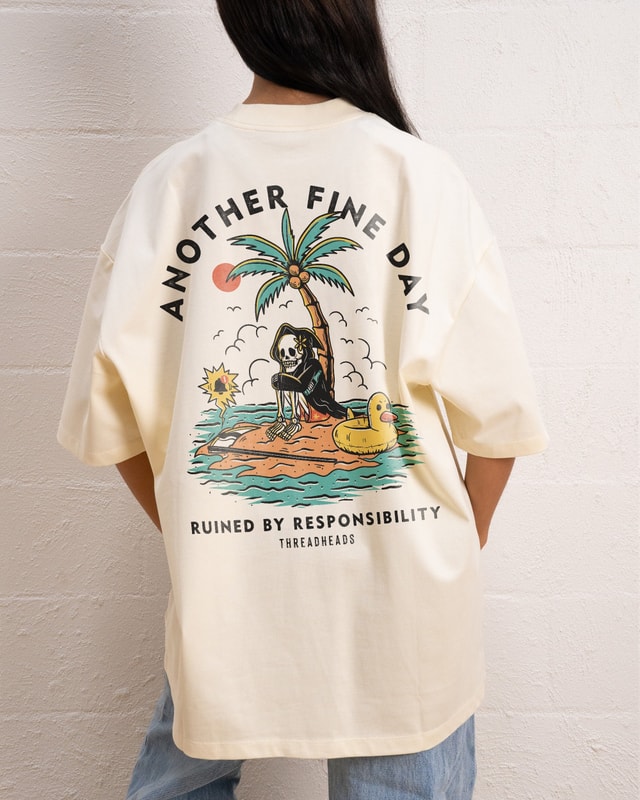 Another Fine Day Oversized Graphic Tee - Unisex 90s Boxy Fit 100% Combed Cotton