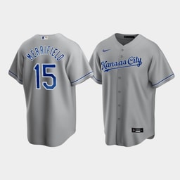 Men's Baseball team Whit Merrifield 15 Gray Road Jersey