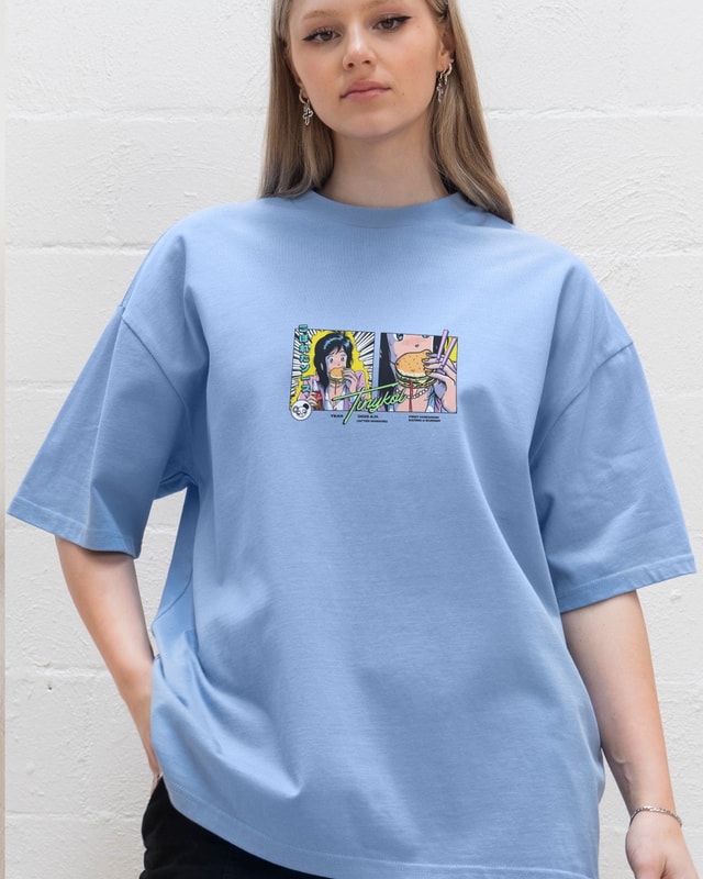 First Burger Oversized Graphic Tee - Unisex 90s Boxy Fit 100% Combed Cotton